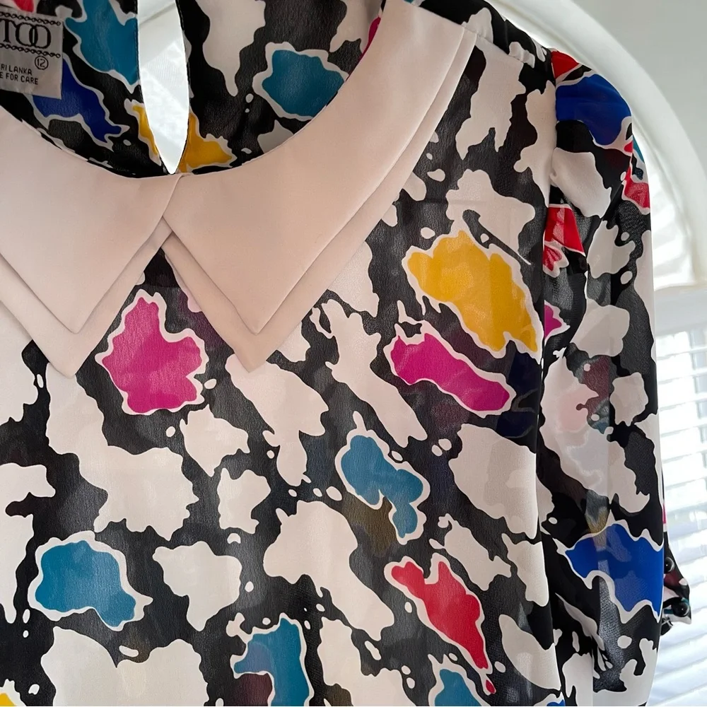 Vintage 1980s J.B. Too Blouson Abstract Print Midi Dress Multicolor Size… - Picture 15 of 15